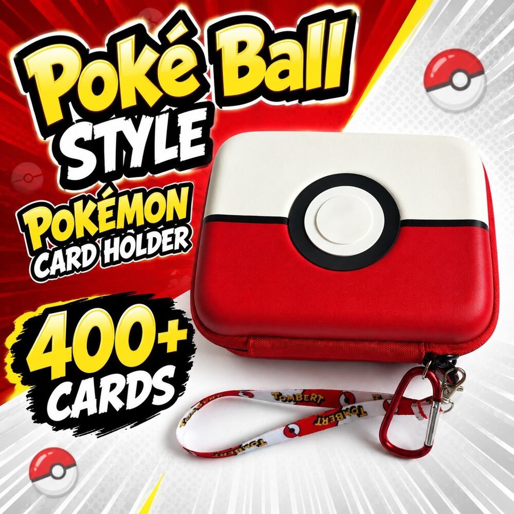 Pokémon Card Case, Holds 400+ Cards, Red & White Poké Ball Style, Hard-Shell